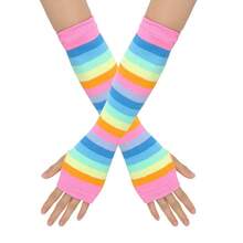 1 Pair Women's Millennium Texture Rainbow Striped Arm Sleeves, Fingerless Gloves, Ins Style Summer Fingerless Gloves - Multicolor - View 5