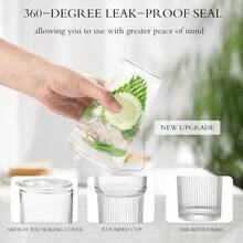 Glass Cups With Lids And Glass Straws High Borosilicate 20OZ Tumblers 2Pcs For Coffee Tea Juice Smoothies Hot/Cold Drinks At Home Office - 透明 18.5盎司 - 查看 5