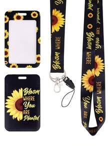 1pc Cute Sunflower Teacher Lanyard With ID Card Holder, Metal Keychain And Phone Rope, Polyester Phone Lanyard Necklace For Keys, Keychains, And Passes. It Is A Great Gift For Women, Teachers, Students, And Staff