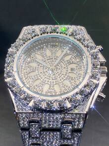 GUANQIN Ceas bărbătesc de lux, cu cuarț, complet glazurat, auriu, design cu cadran dublu gol, scală unică, indicator luminos, model pentru petreceri