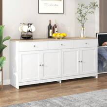 Cabinet, 4 Doors And 3 Drawers,Large Storage Space,Sideboard For Living Room, Dining Room,160x37x75cm,White - White - View 5