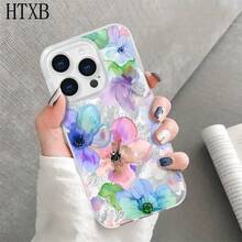 Teléfono con pantalla grande y diseño anticaídas tipo glaciar con flores de acuarela, elegante y moderno, compatible con phone 16 Pro Max, 16, 15 Pro, 14 Plus, 13, 12 Pro, 11 Pro, X y XS. Ideal para hombres y mujeres. - Blanco - Ver 5