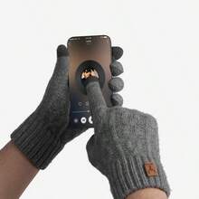 1 Pair Men's Black Thickened Touchscreen Gloves With Thermal Lining, Warm Full Finger Knitted Gloves For Cold Weather, Casual Minimalist Style Suitable For Party, Dining, Driving And Daily Use Snow Gloves