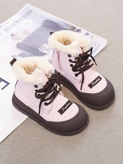 1 par de botas de neve infantis da moda com sola de borracha antiderrapante, zíper lateral decotado, adequadas para meninas no inverno