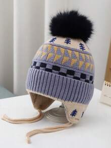 儿童保暖帽，秋冬季针织厚款带护耳帽，适合男孩和女孩 - 1PC - 查看 2