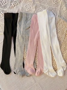 4 Piezas Medias De Color Sólido Para Niñas Para Uso Diario - Multicolor - Ver 8