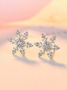 1 par de pendientes de botón con circonita cúbica con diseño de copo de nieve elegante para adolescentes, para fiesta de Navidad, joyería de regalo para niñas el Día de Navidad - 1# - Ver 2