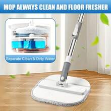 Spin Mop & Bucket Cleaning System - Dual Compartments (Clean/Dirty Water Separation) + Filtered Water + Auto Wrap, 360° Swivel Mop Head + Stainless Steel Handle + Built-In Scrubbing Brush, 3 Re-Washable Microfibre Mopping Pads For Hardwood Floors, Tiles, Marble & Laminate Wood Floors - trắng - Xem 7