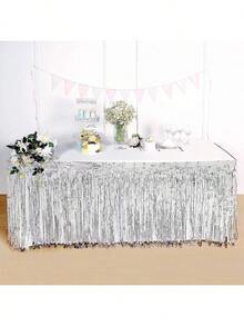 1 件 75*275 厘米银色串珠窗帘桌裙，婚礼生日派对节日甜点桌装饰，毕业活动餐桌装饰 - 銀色 - 查看 10