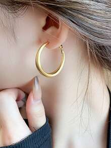 Elegant Stainless Steel Hollow Water Drop Design Hoop Earrings, Suitable For Women Casual Wear