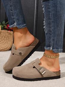 Chinelos femininos elegantes e versáteis - Sapatos baixos com palmilha de cortiça confortável para conforto e elegância ao ar livre