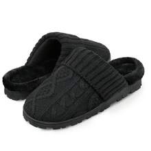Womens Comfy Fuzzy Knitted Home Slippers Memory Foam   House Shoes - Black - View 4