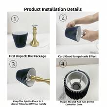 1 Stück Luxus Plissee Lampenschirm mit Aluminiumlegierung Basis, USB betrieben, 3-Farben dimmbar Tischlampe