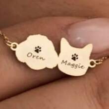 1pc Personalized 1-4 Pet Engraved Cat Dog Portrait Necklace, Gold Plated Stainless Steel Thin Chain, Pet Mom Style - Gold - View 13