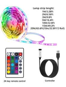 1pc LED Light Strip With 24-Key Remote Control, USB RGB LED Backlight Bar For TV, Office, Computer Screen, Living Room, Bedroom, Home, Party, Christmas Tree, Bedroom, Game Room Lighting - Easy Installation, Multiple Color Options - 24key Silver Label - View 4