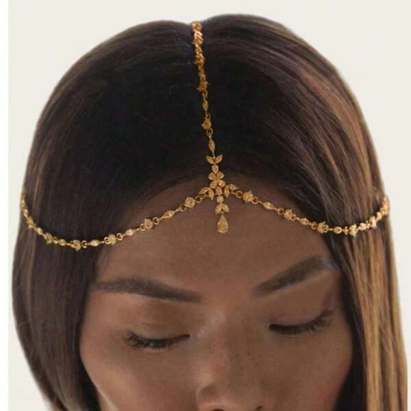 1 件波西米亚风格锆石水滴吊坠头链，闪亮配饰，适合女士礼服、头饰、头链、发藤链