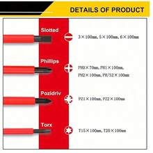 8PCS 380V/13PCS 1000V Changeable Insulated Screwdriver Set,VED Insulated Screwdriver Batch Set Chrome Vanadium Steel Electrician Screw Batch Insulated Plastic Handle Screwdriver - Red - View 3