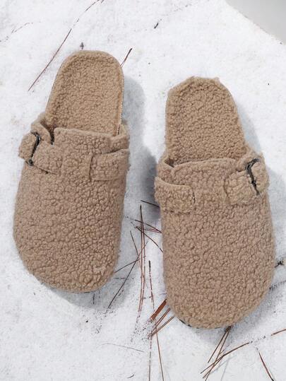 Unisex Fashionable Fluffy Platform Slippers, Thick Sole, Warm Lining, Slip-On, Suitable For Autumn/Winter, Indoor/Outdoor Wear, Office