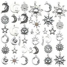 14/20 件银星月亮太阳饰品 KC 金合金吊坠适用于 DIY 珠宝制作项链手链钥匙扣装饰配件