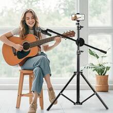 160cm Adjustable Microphone Stand With Metal Ball Head, Crossbar, And Microphone Clip, Suitable For Live Streaming, Performances, And Parties