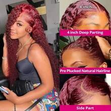 NARNI Burgundy Wig Human Hair 13x4 HD Deep Wave Lace Front Wigs Human Hair 250% Density 99J Burgundy Lace Front Wig Glueless Curly Human Hair Wigs For Women Wine Red Colored Human Hair Wig - S99J - 查看 10