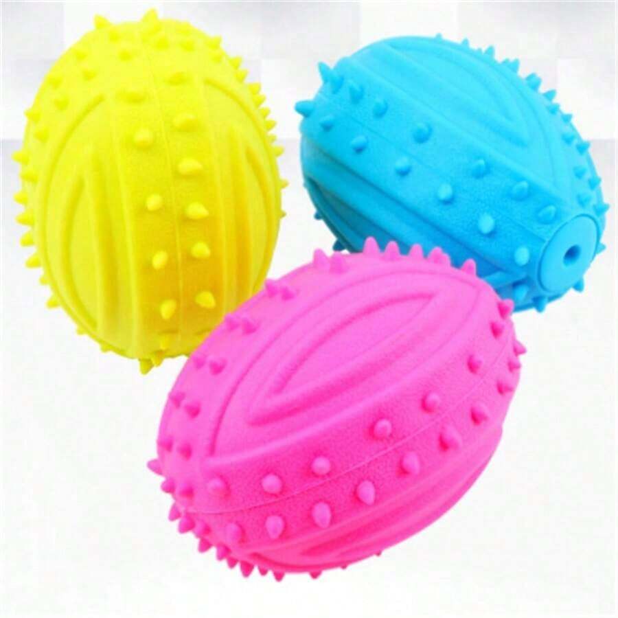 TPR Rugby Ball Dog Toy, Puppy Chew Squeaky Ball, Corgi & Medium Dog Pet Teething Chew Training Toy, Durable Realistic Barking Sound Fetch Toy