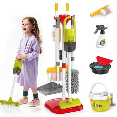 9/17/18/22 delar multifunktionell dammsugare för barn - rollspelssimulering hushållsrengöringsleksak, inkluderar avtagbar mopp och rengöringsverktyg, mini rengöringshygienleksaker, lämplig för 3-6 år till 12 år pojkar och flickor, perfekt jul- och födelsedagspresent
