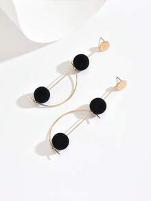 1 Pair Retro Minimalist Versatile Creative Long Geometric Half-Circle Rotatable Earrings With Black Ball Pendant, Suitable For Women's Daily Wear, Festivals, Parties, Holidays, Ideal Gift For Family/Friends - Gold+Black - View 2