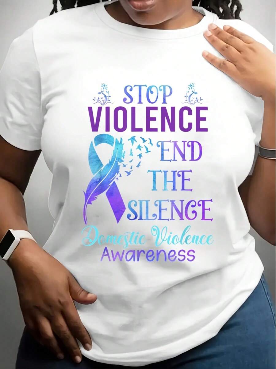 Family Domestic Violence Awareness Purple Ribbon T-Shirt Black Casual Short Sleeve Men's Sport T-Shirt 220g