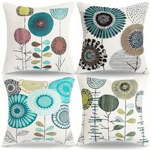 Juego de 4 Fundas para Cojines de Lino, 45 x 45 Fundas de Cojines,Fundas Cojines Decorativa,para sofá, Cama, hogar, Coche, decoración de Interiores (Estilo D) - Estilo E - Ver 13