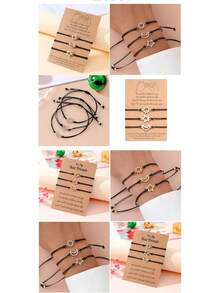 YFmyKoyosa 3 Piezas Pulseras de Sol Luna y Estrella para Mujer, 3 Pulseras de  para 3 Mejores Amigos, Pulseras Ajustables Hechas a Mano con Cordón, Cuerda de Cera, Moda Regalos para Mujer Cumpleaños para Mamá Hermana Amiga - 1 - Ver 4