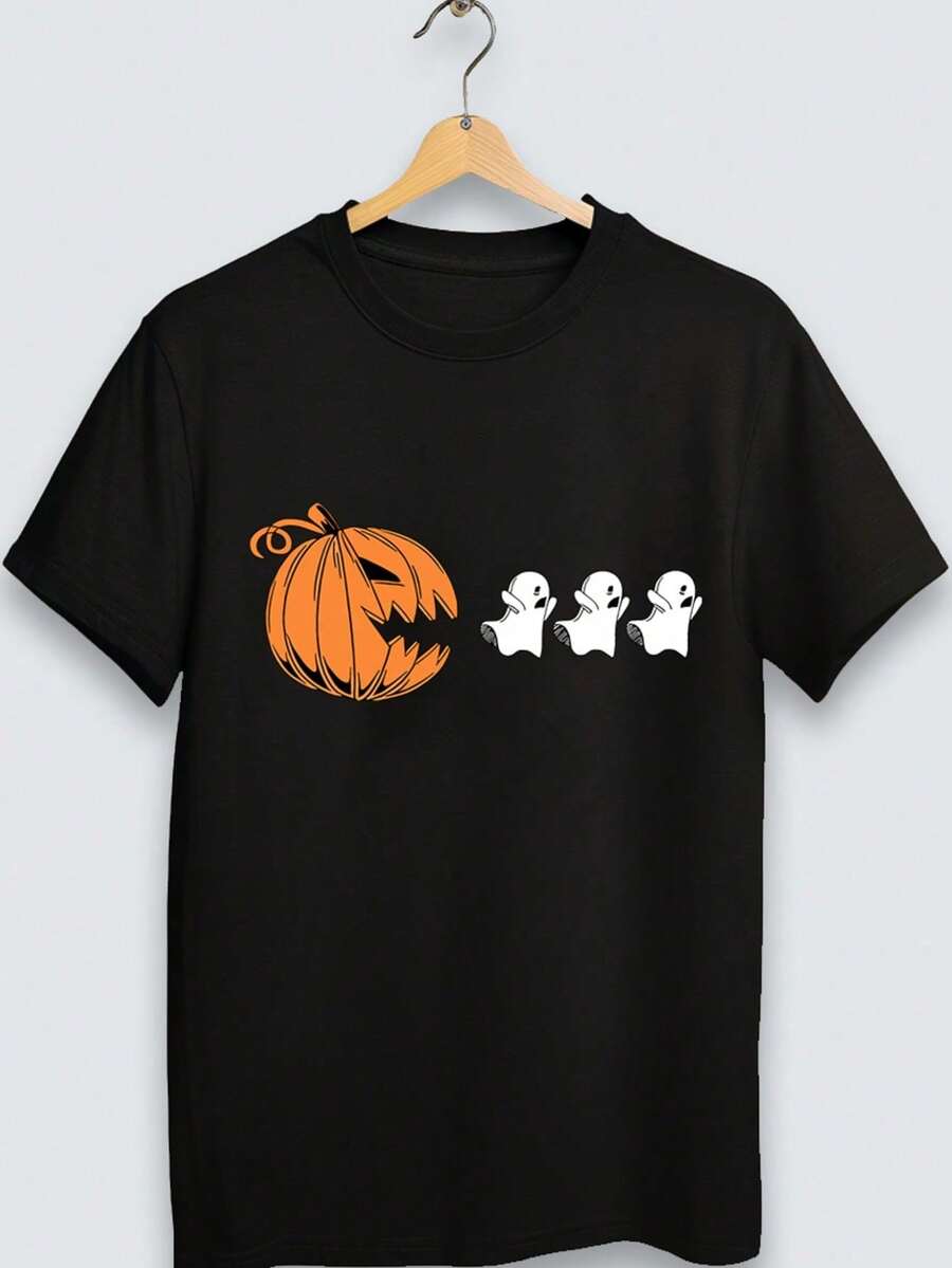Unisex Pac Pumpkin Halloween Cotton T-Shirt For Boys And Girls - 黑色 - 查看 1