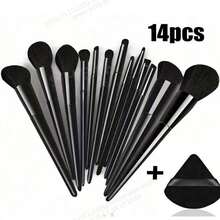 Ensemble de 14 pinceaux de maquillage professionnels avec poils en nylon et manche en ABS | Comprend un pinceau, un pinceau de contour, un pinceau de mélange, un pinceau à ombre à paupières et une houppette triangulaire en velours pour tous les types de peau. Le cadeau parfait pour la Saint-Valentin et la Fête des Mères