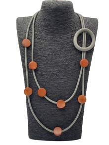 1條雙層橡膠復古木珠項鍊，波西米亞時尚珠寶