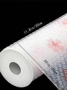 1Roll Cherry Blossom Pattern Thickened Shelf Liner For Kitchen Cabinets Non-Adhesive Drawer Liner Non-Slip Cupboard Liner Washable EVA Refrigerator Liner Easy To Cut Fridge Mat.