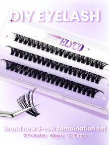 ELYCO 60 Clusters D Curl 3D Fluffy & Curly Lashes, 0.07mm 12-16mm Mixed, Handmade Cluster Lashes, Soft & Delicate Individual Cluster Curly Segmented DIY False Eyelashes, Long-Lasting Cartoon Lashes, Suitable For Party, Gift For Women & Girls