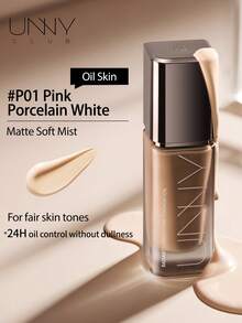 unny club 30克持久全效哑光粉底液，专为油性肌肤设计，控油，打造无瑕妆容，隐形毛孔，适合运动，防汗防水，哑光妆效，12小时控油，瓷白色 - P01粉瓷白-油皮 - 查看 1