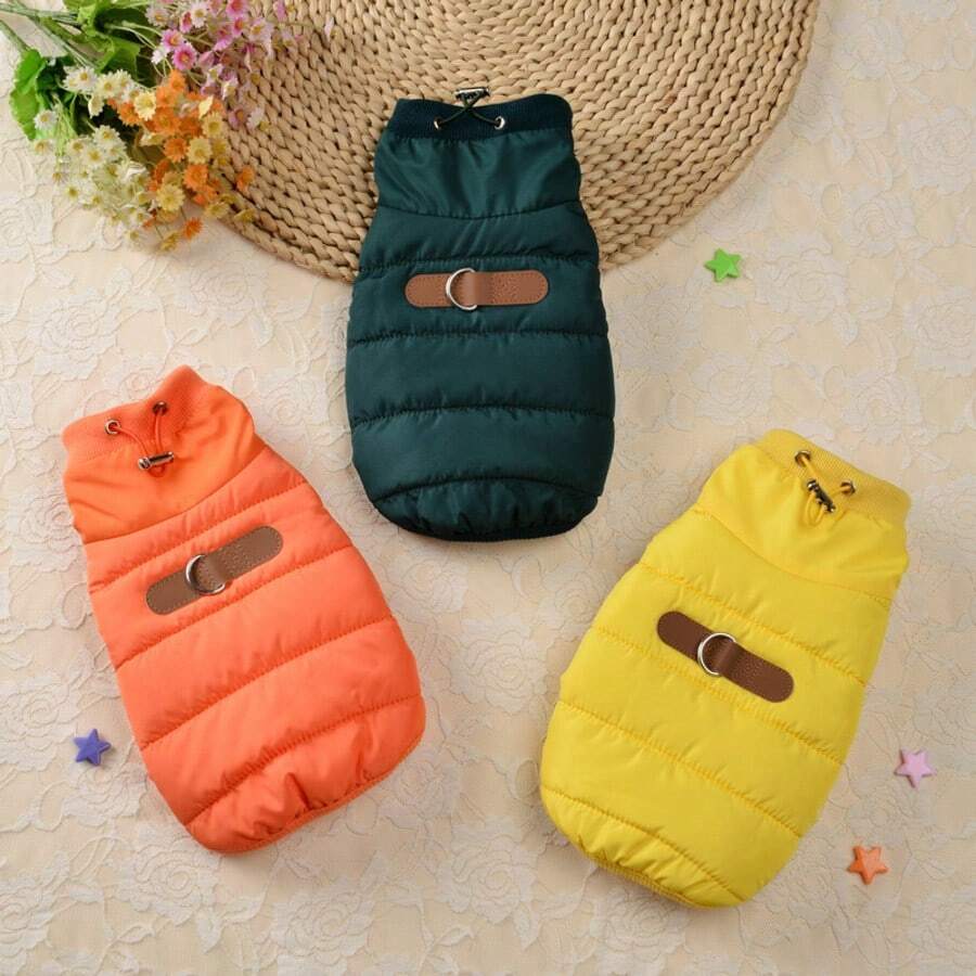 Windproof Dog Jacket, Cotton Pet Coat, Winter Pet Dog Clothes, Small Dog Leather Label Bulldog Jacket, Thick Schnauzer Vest, Machine Washable