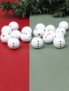 50 pièces Perles en bois de bonhomme de neige de Noël - Perles de bois rondes blanches d'hiver non finies pour l'artisanat DIY, la décoration de fête de Noël et la maison