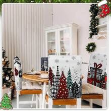 6 housses de chaise de Noël avec des designs festifs représentant des flocons de neige, des arbres et des cadeaux, des motifs rayés, lavables en machine, convenant pour les fêtes, les mariages et la décoration de la maison, ornements de Noël.
