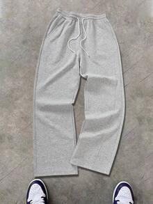 Men's Straight Wide Leg Pants, Loose Casual Trousers With Drawstring Elastic Waistdy Sweatpants For Spring And Autumn - Grey - View 3