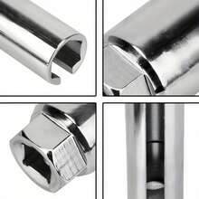 A Carbon Steel Oxygen Sensor Sleeve With Side Wire Cutting - Black, Silver, 3/8 "Drive X 7/8" (22 Mm) - Suitable For All Vehicles O2 Removal And Installation Offset Oxygen Sensor, Car Repair Tool | Hexagonal Head | Sturdy Structure, Oxygen Sensor Sleeve