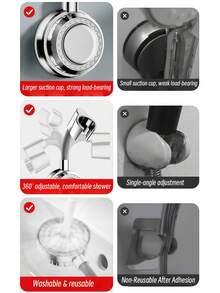 1pc No Drill Bathroom Shower Head Holder, Adjustable Suction Cup Movable Bracket Bathroom Accessories Bathroom Tools - one-size - View 4