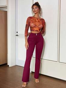 Apperloth A Quần công sở nữ màu trơn thanh lịch, khóa kéo đôi, túi bên hông, eo chun, ống rộng, dáng ôm, thích hợp cho Giáng sinh, Halloween, Lễ Tạ ơn và các dịp khác. - Đỏ - Xem 3