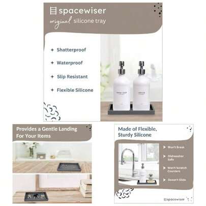 Countertop And Vanity Tray - Small. Silicone Tray Soap Dispenser Bottles, Bathroom Trays, Kitchen Sink Soap Trays, Sink Caddy Kitchen Sinks Organizer, Soaps Dish Sponge Holder