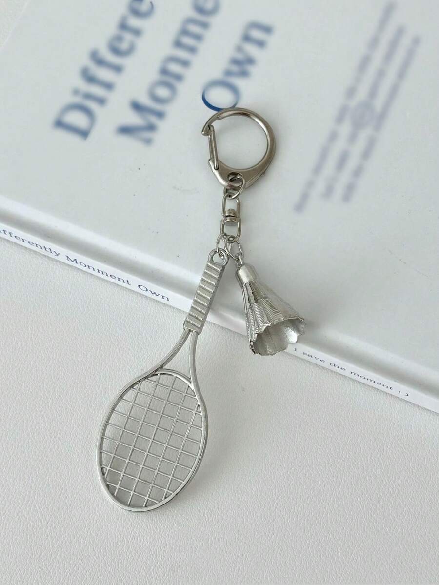 1pc Unisex Alloy Badminton Racket Keychain, Creative Minimalist Badminton Pendant Accessory For Phone Case, Earphone Case, Bag, Car Key Chain - Multicolor - View 1