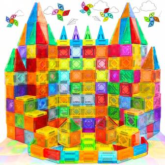 Magnetiska block, 150 st byggklossar, magnetbyggset, STEM-konstruktionsstapelklossar och Montessori-inlärningsleksak, present till barn 3+ pojkar och flickor, förskola, blandade färger