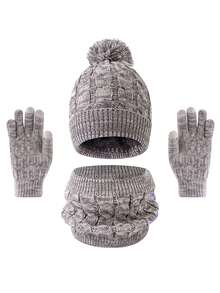 3 件套儿童冬帽套装，保暖针织帽配围巾和手套，适合秋冬户外活动 - 彩色 - 查看 9