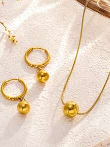 VceTd 3入組極簡時尚不銹鋼項鍊與耳環套裝,18k金鍍和珠狀吊墜設計,適合日常穿戴或派對出席 - 金黃色 - 查看 10