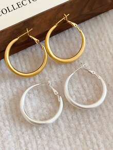 Elegant Stainless Steel Hollow Water Drop Design Hoop Earrings, Suitable For Women Casual Wear